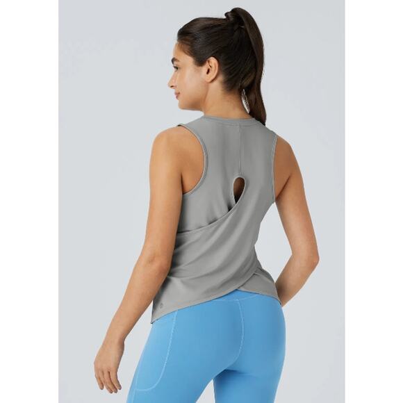 Halara Gray Cut Out Crossover Hem Solid Athletic Yoga Tank Top, Size XS - Picture 1 of 8
